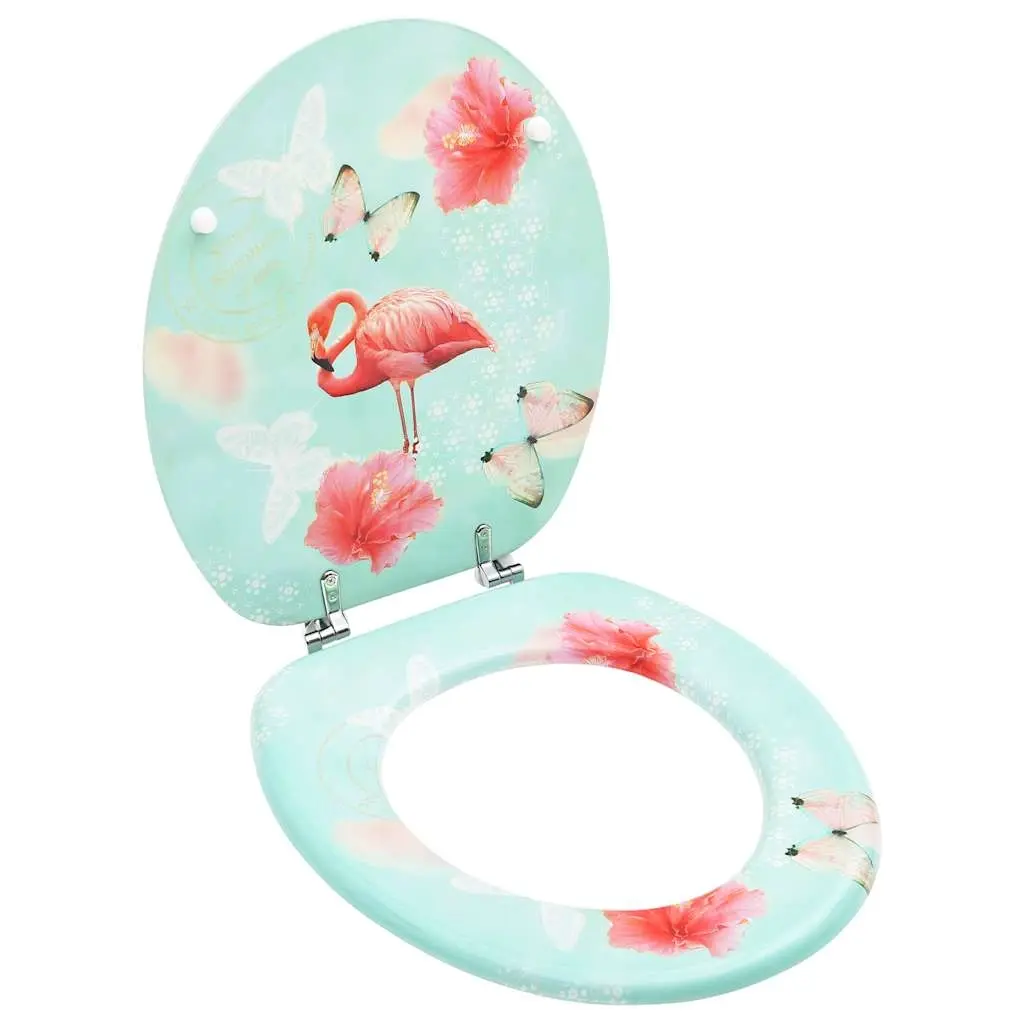 WC Toilet Seat with Lid MDF Flamingo Design 146905 - Hardware