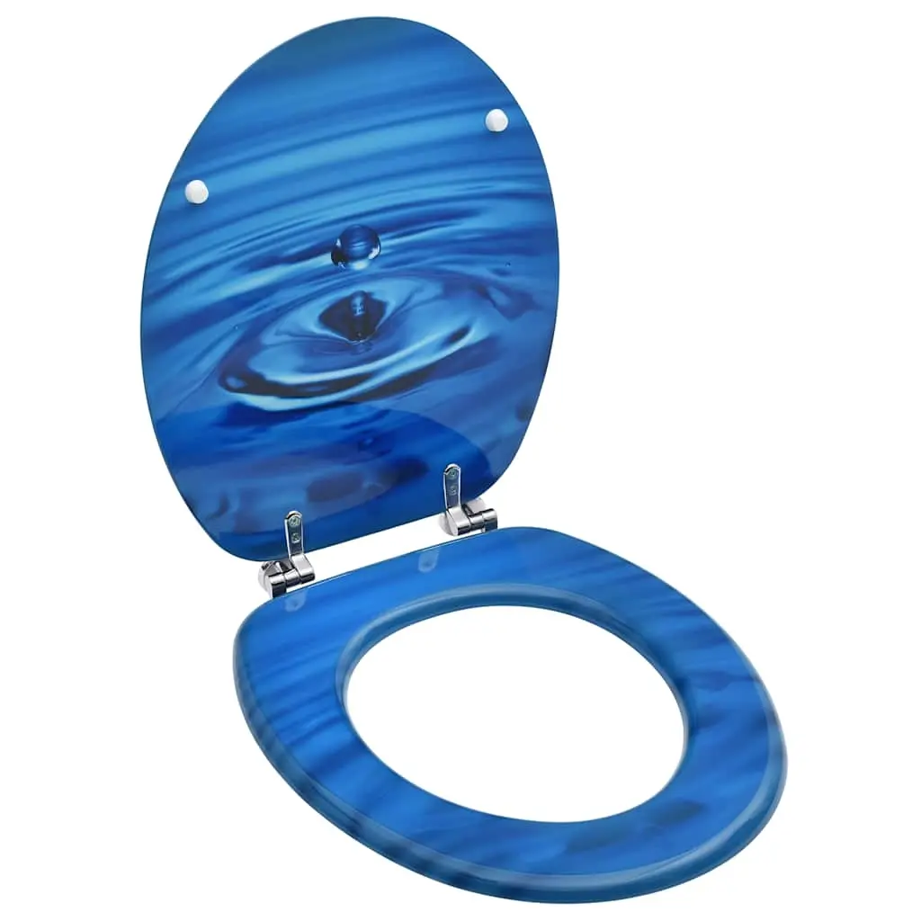WC Toilet Seat with Lid MDF Blue Water Drop Design 146906 - Hardware