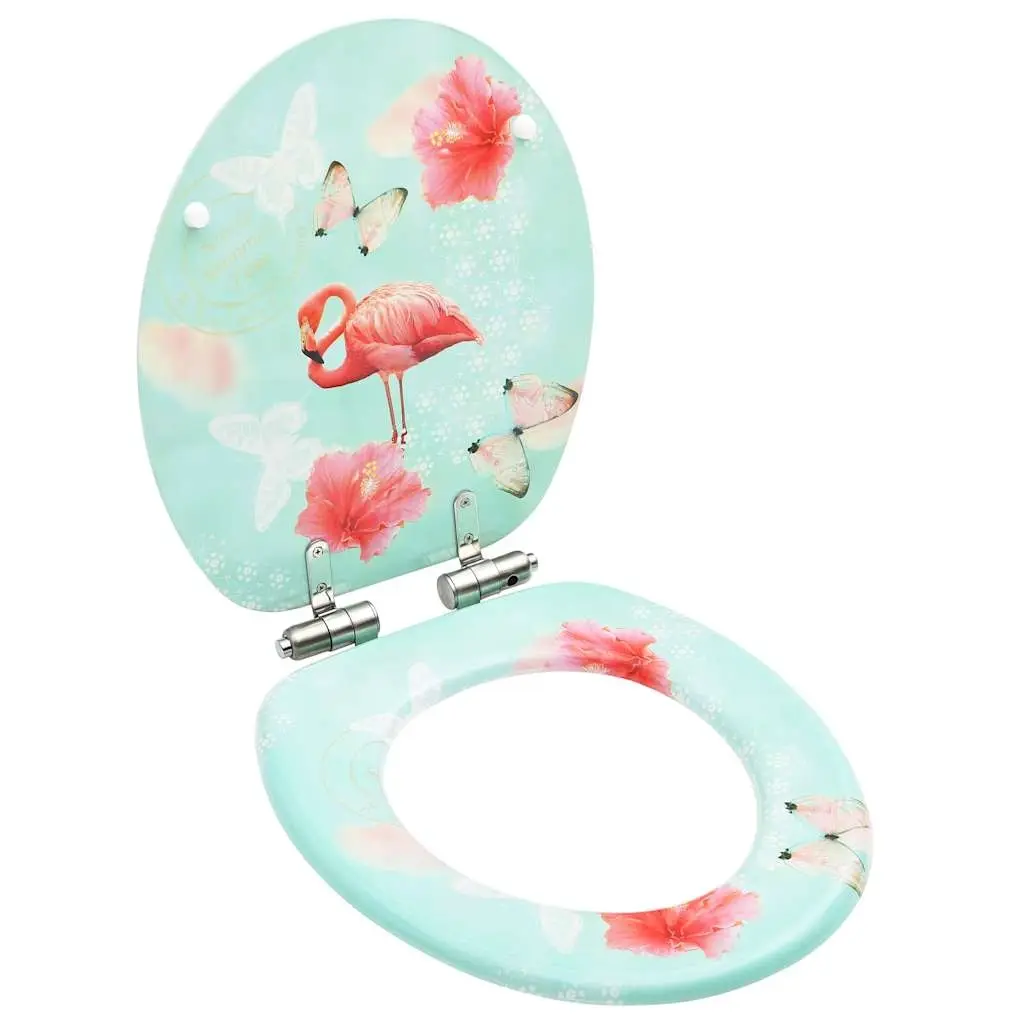 WC Toilet Seat with Soft Close Lid MDF Flamingo Design 146912 - Hardware