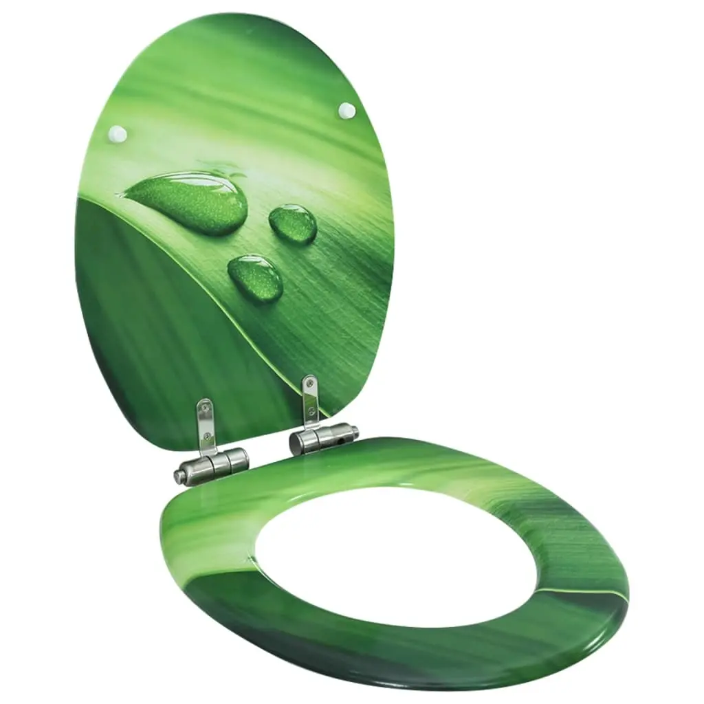 WC Toilet Seat with Soft Close Lid MDF Green Water Drop Design 146915 - Hardware