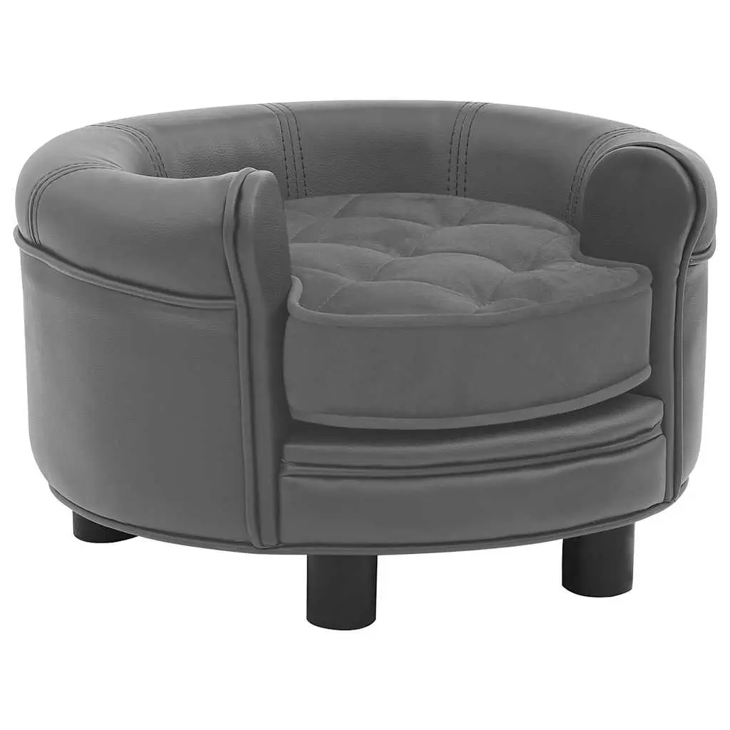 Dog Sofa Grey 48x48x32 cm Plush and Faux Leather 170956 - Pets