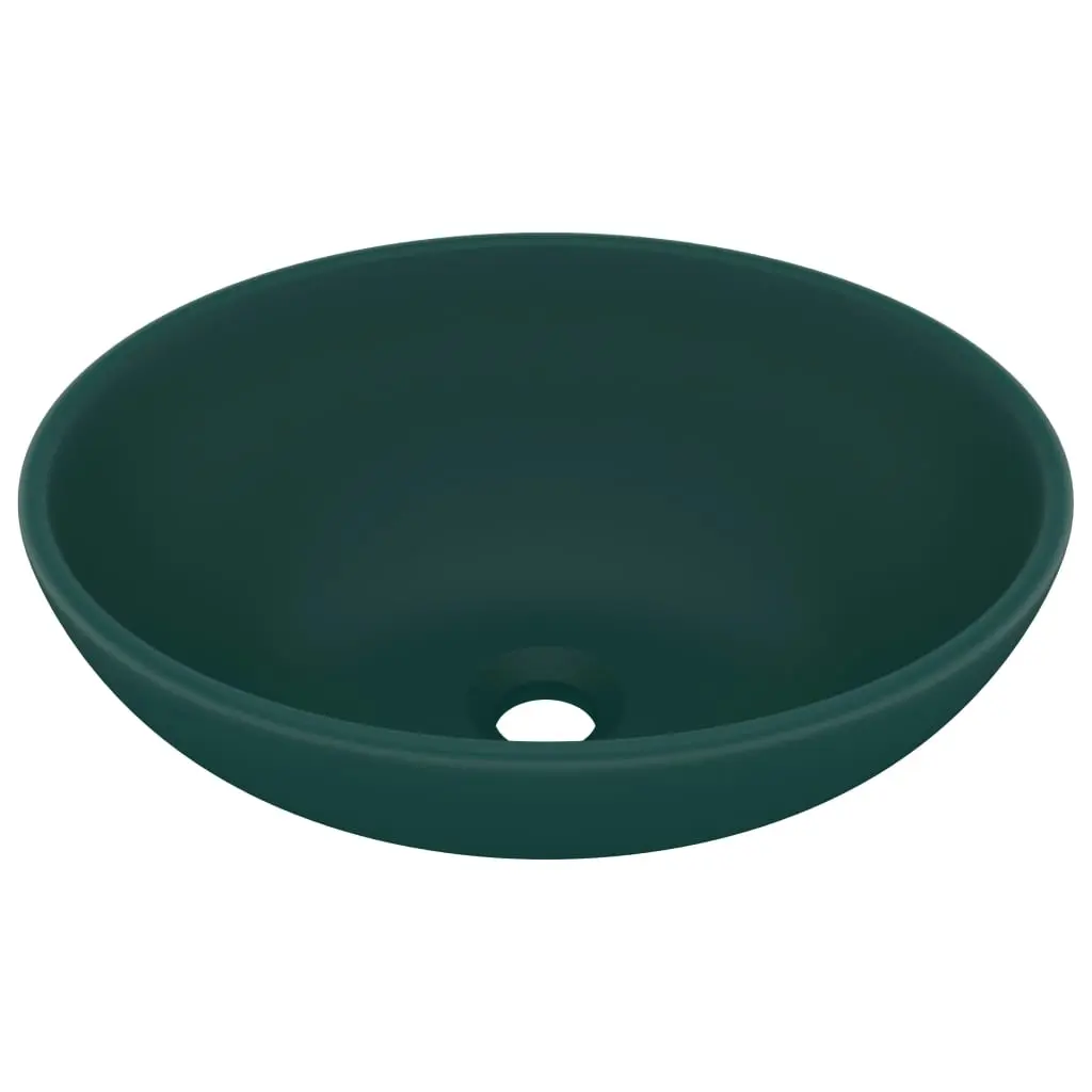 Luxury Basin Oval-shaped Matt Dark Green 40x33 cm Ceramic 146926