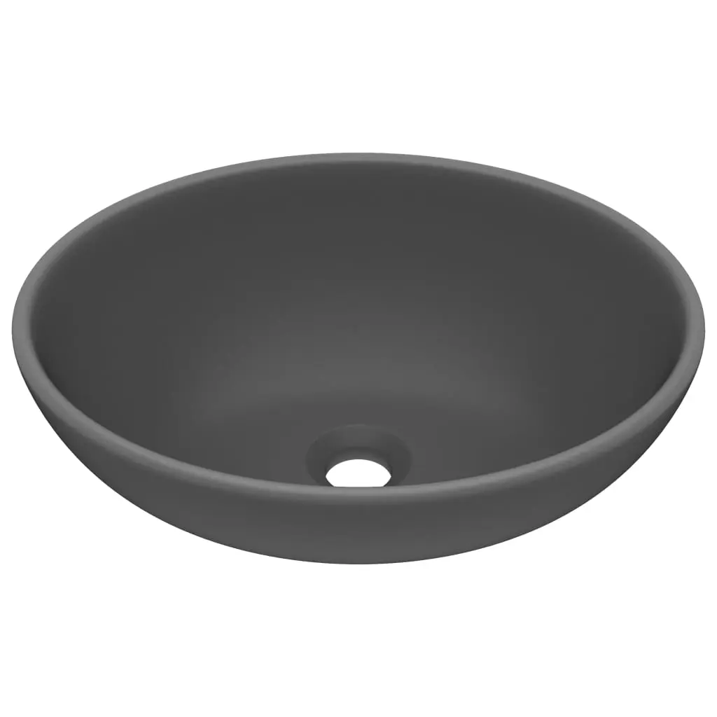 Luxury Basin Oval-shaped Matt Dark Grey 40x33 cm Ceramic 146928