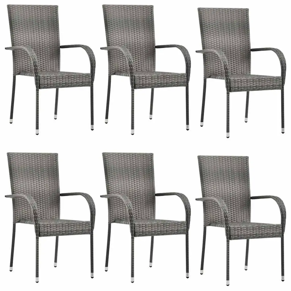 Stackable Outdoor Chairs 6 pcs Grey Poly Rattan 310088 - Up to 65% off Outdoor Furniture