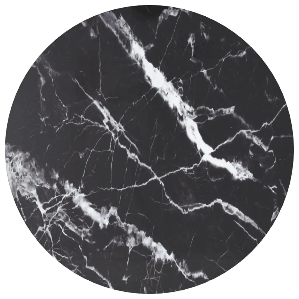 Table Top Black Ø50x0.8 cm Tempered Glass with Marble Design 322263 - Furniture