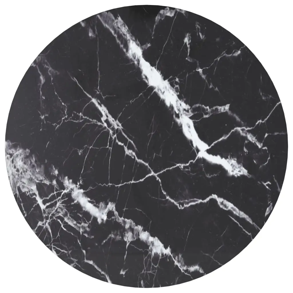 Table Top Black Ø70x0.8 cm Tempered Glass with Marble Design 322265 - Furniture