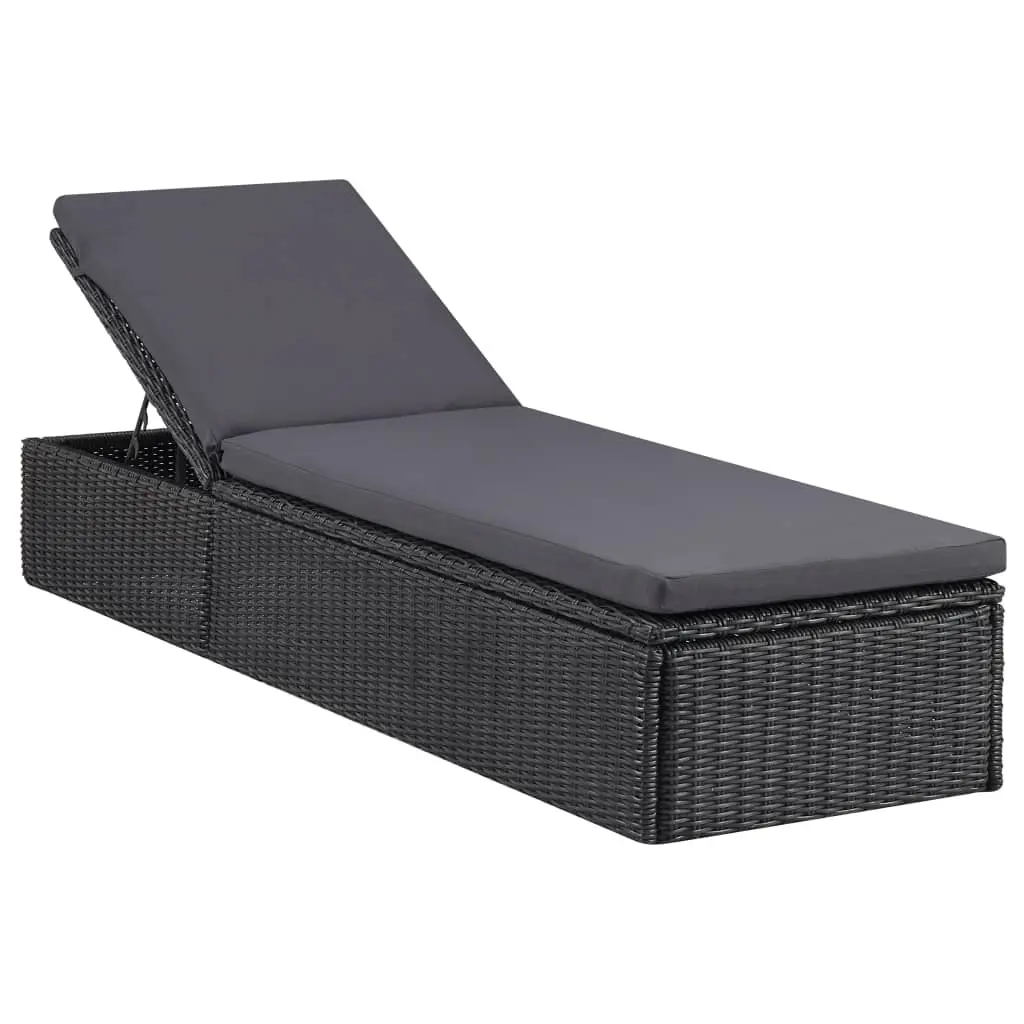 Sunlounger Poly Rattan Black and Dark Grey 310148 - Furniture