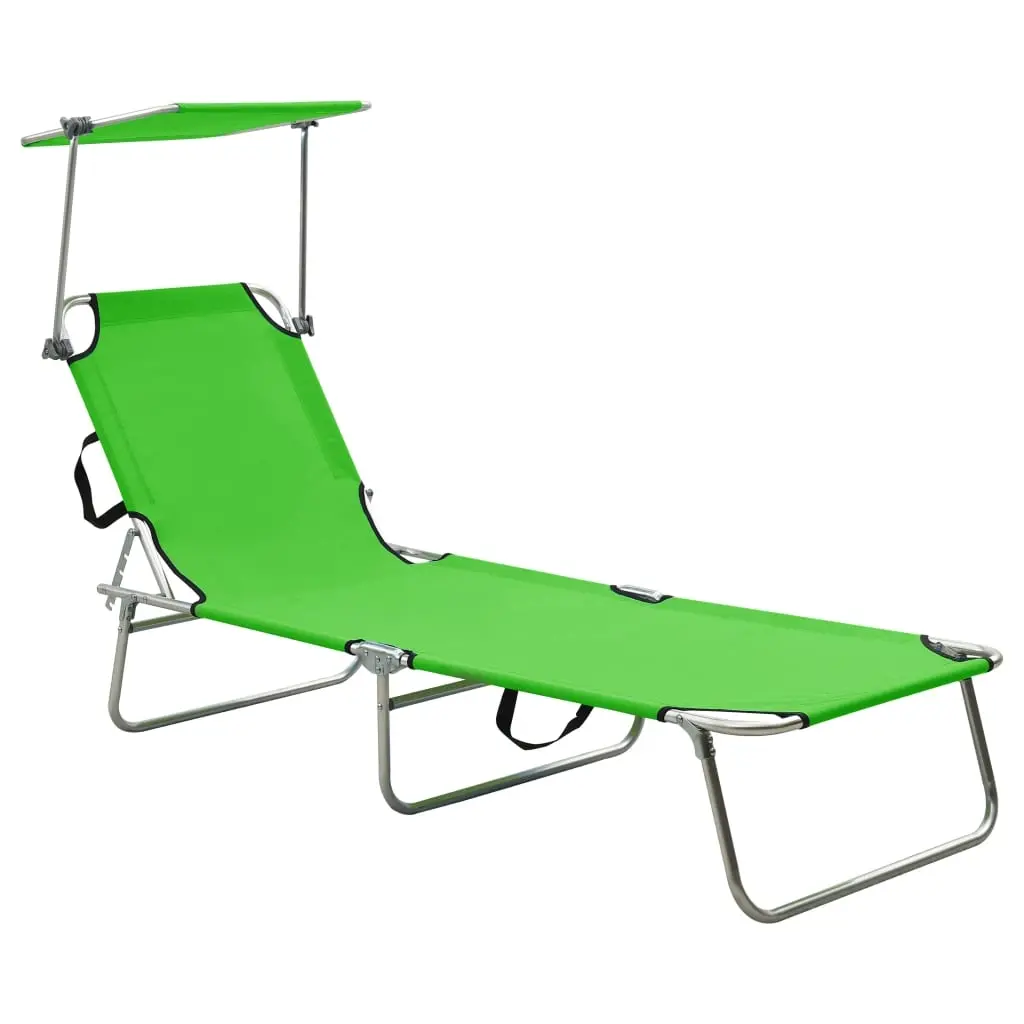 Folding Sun Lounger with Canopy Steel Apple Green 310325 - Furniture