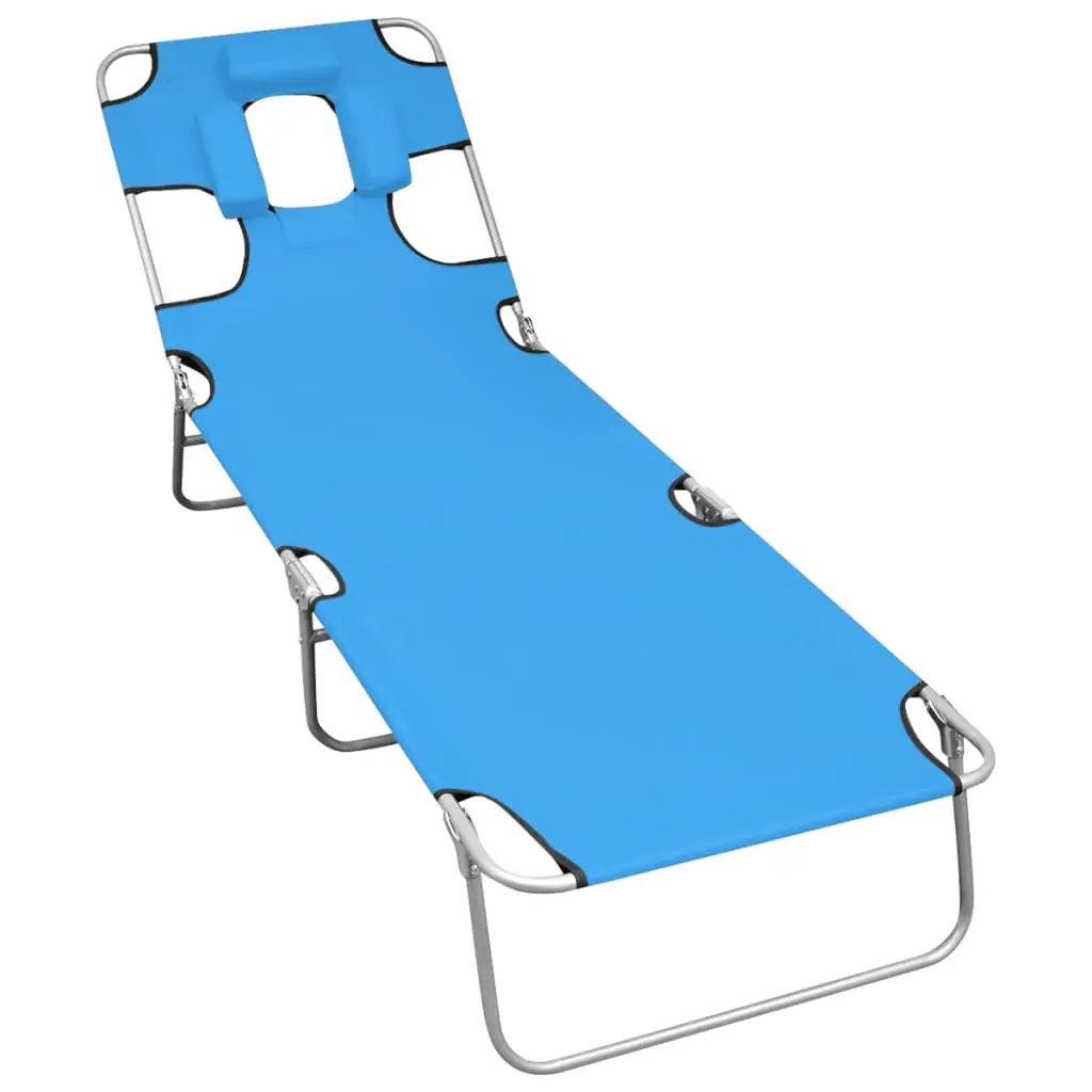 Folding Sun Lounger with Head Cushion Steel Turqoise Blue 310332 - Furniture