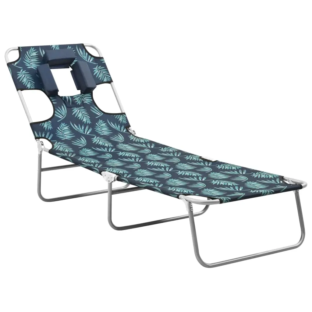 Folding Sun Lounger with Head Cushion Steel Leaves Print 310334 - Furniture