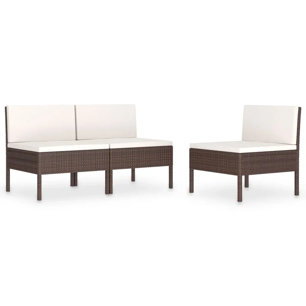 Garden Chairs 3 pcs with Cushions Poly Rattan Brown 310189 - Furniture
