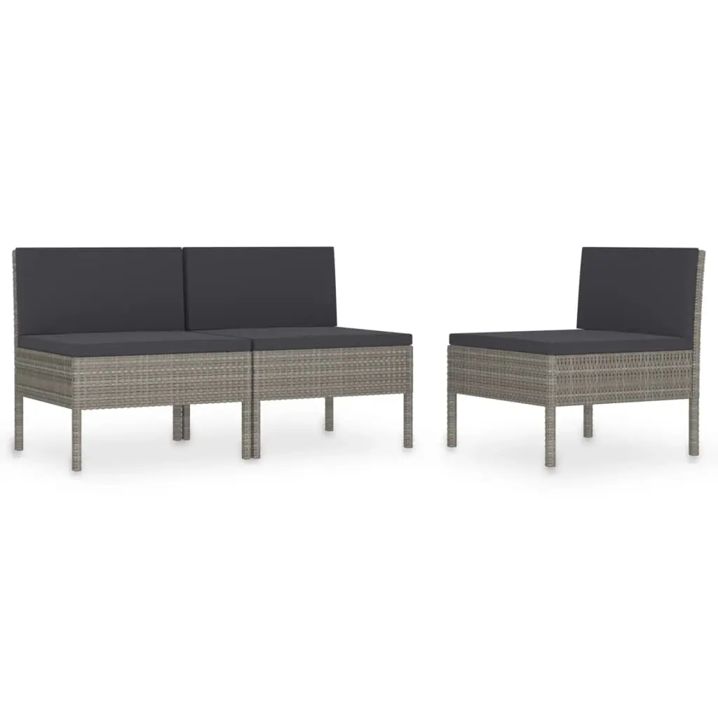 Garden Chairs 3 pcs with Cushions Poly Rattan Grey 310192 - Furniture