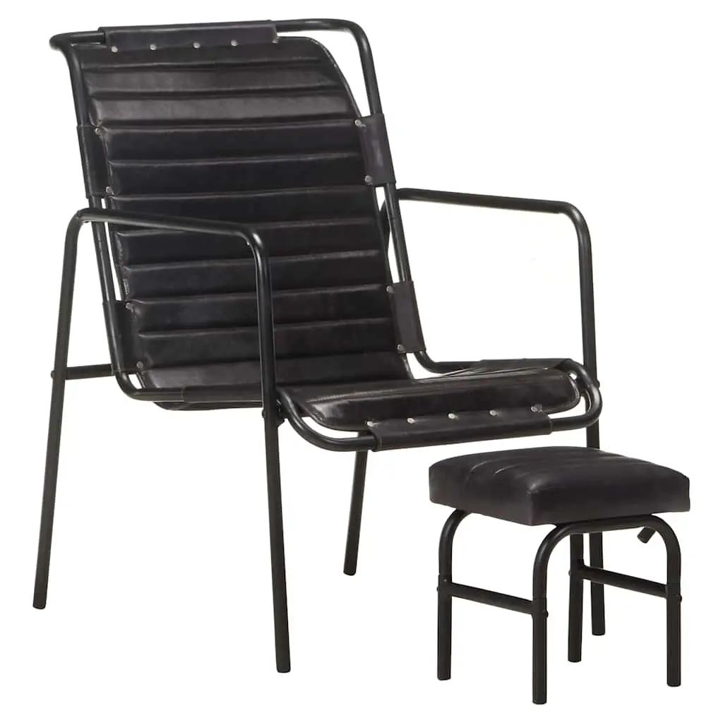 Relaxing Armchair with a Footrest Black Real Leather 323729 - Furniture