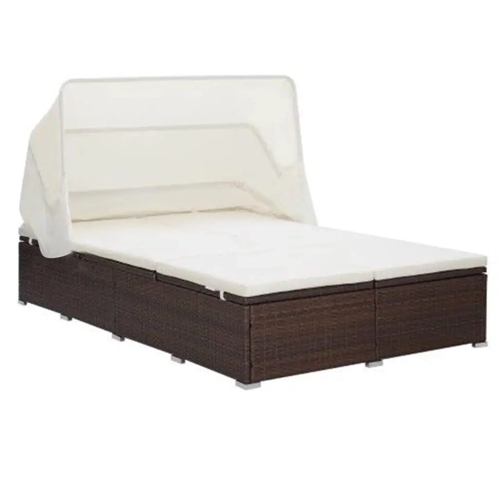 2-Person Sunbed with Cushion Poly Rattan Brown 310234