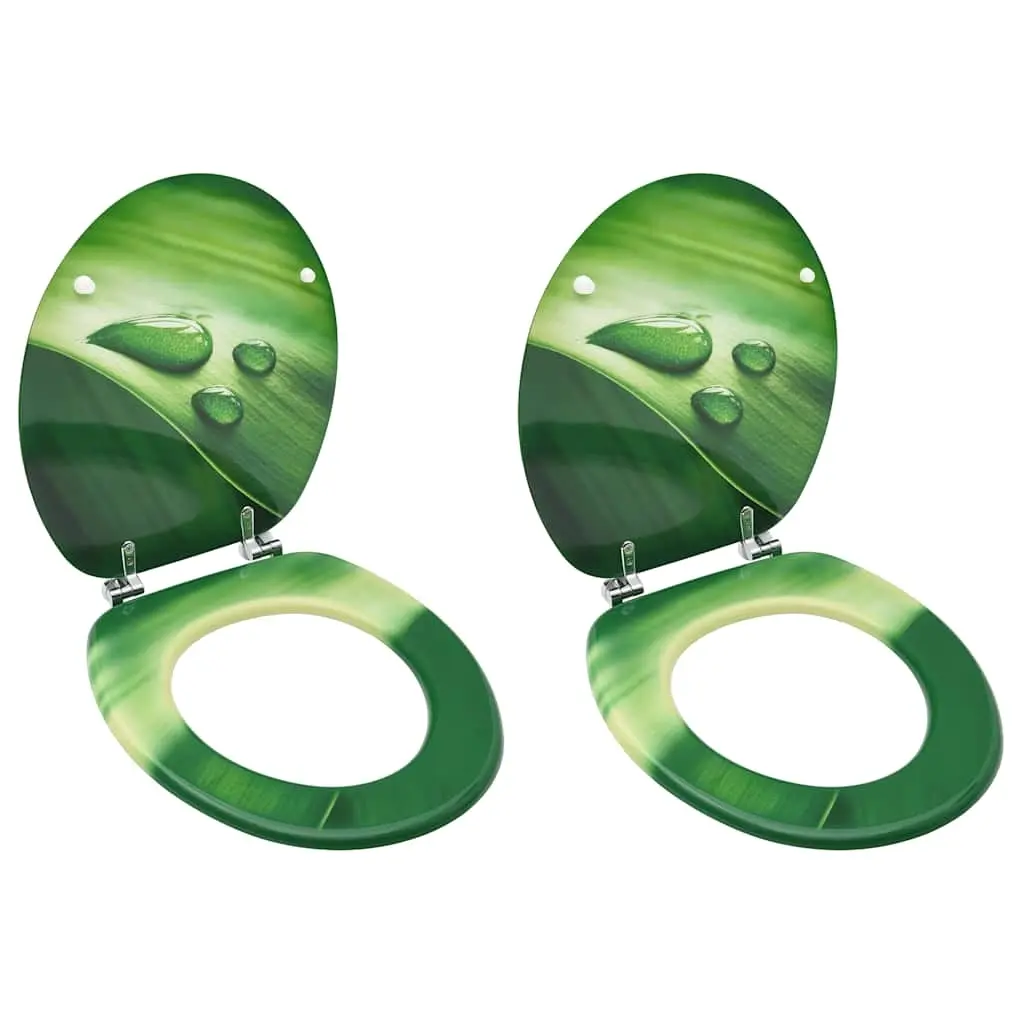 WC Toilet Seats with Lid 2 pcs MDF Green Water Drop Design 3056407 - Hardware