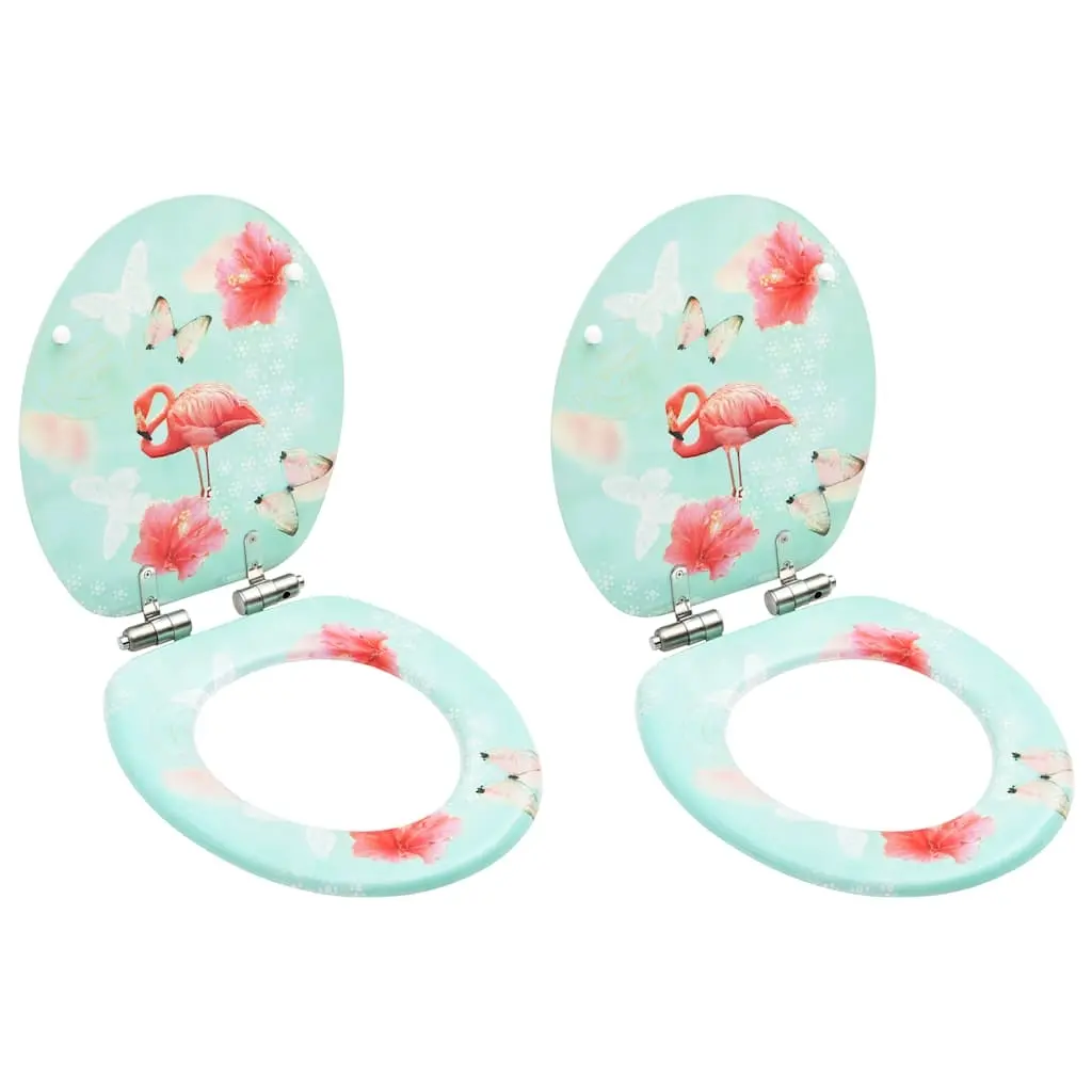 WC Toilet Seats with Soft Close Lid 2 pcs MDF Flamingo Design 3056411 - Hardware