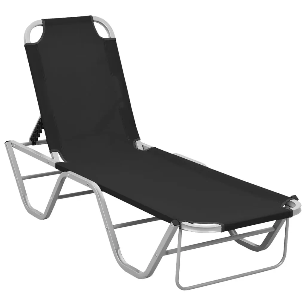 Sun Lounger Aluminium and Textilene Black 310525 - Furniture