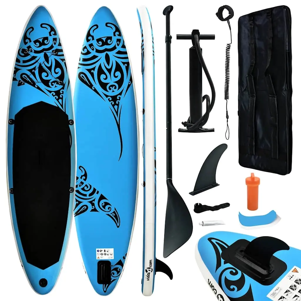 Inflatable Stand Up Paddleboard Set 320x76x15 cm Blue 92738 - Sports & Outdoor
