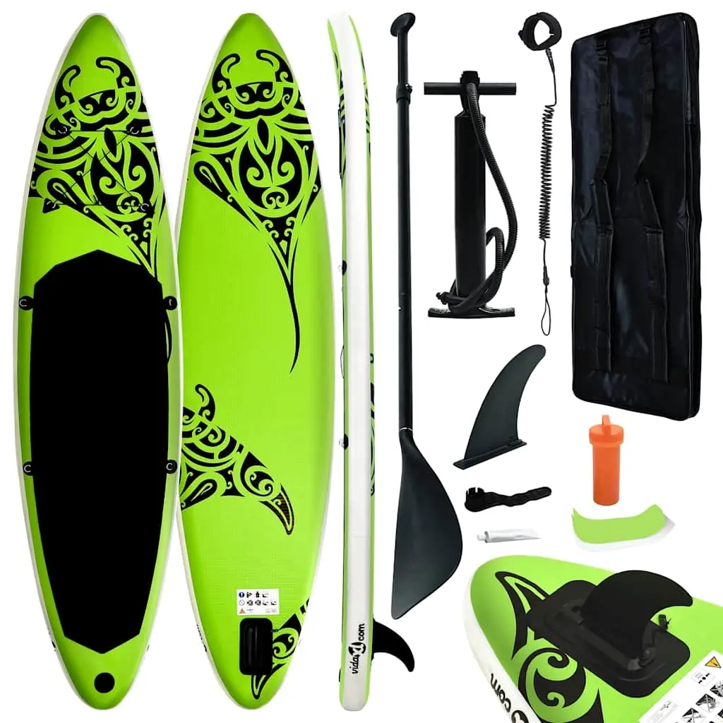 Inflatable Stand Up Paddleboard Set 305x76x15 cm Green 92740 - Sports & Outdoor
