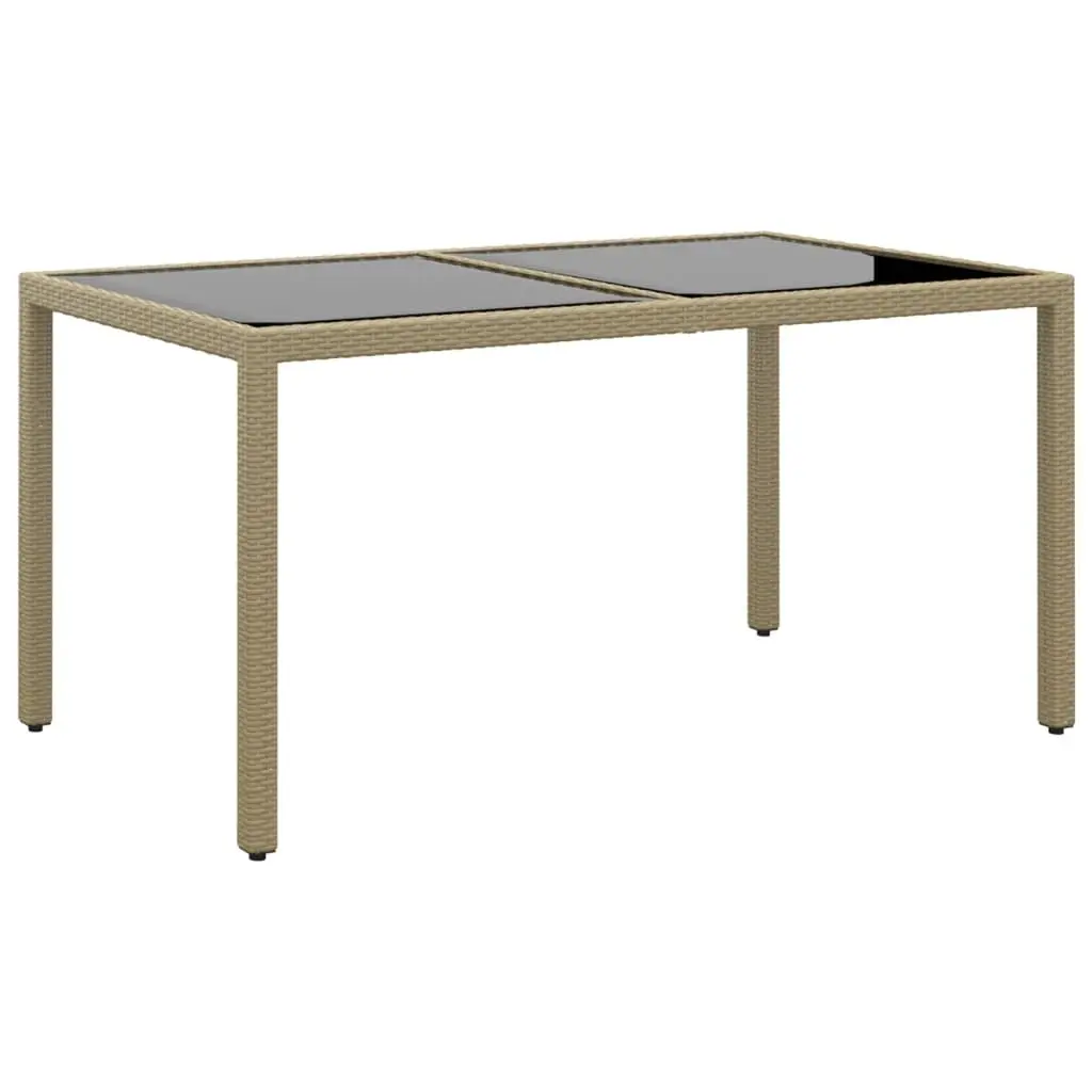 Garden Table 150x90x75 cm Tempered Glass and Poly Rattan Beige 310576 - Furniture