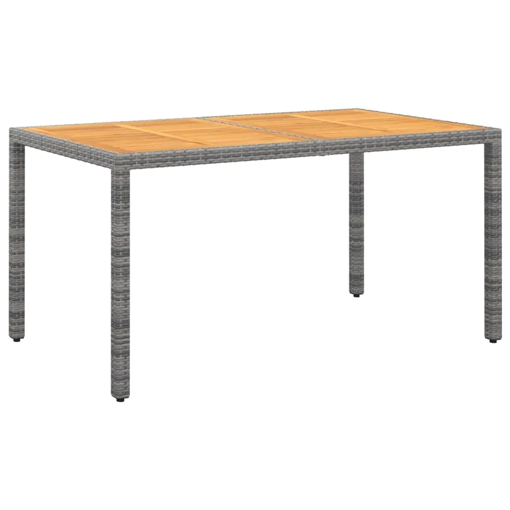 Garden Table 150x90x75 cm Acacia Wood and Poly Rattan Grey 310579 - Furniture