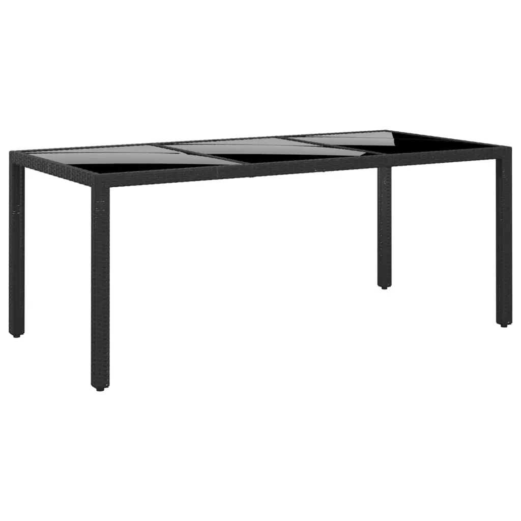 Garden Table 190x90x75 cm Tempered Glass and Poly Rattan Black 310580 - Furniture