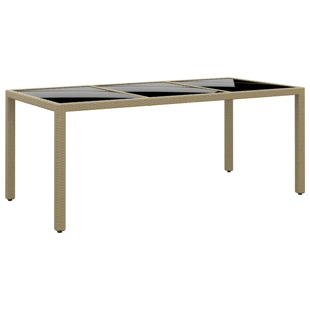 Garden Table 190x90x75 cm Tempered Glass and Poly Rattan Beige 310582 - Furniture