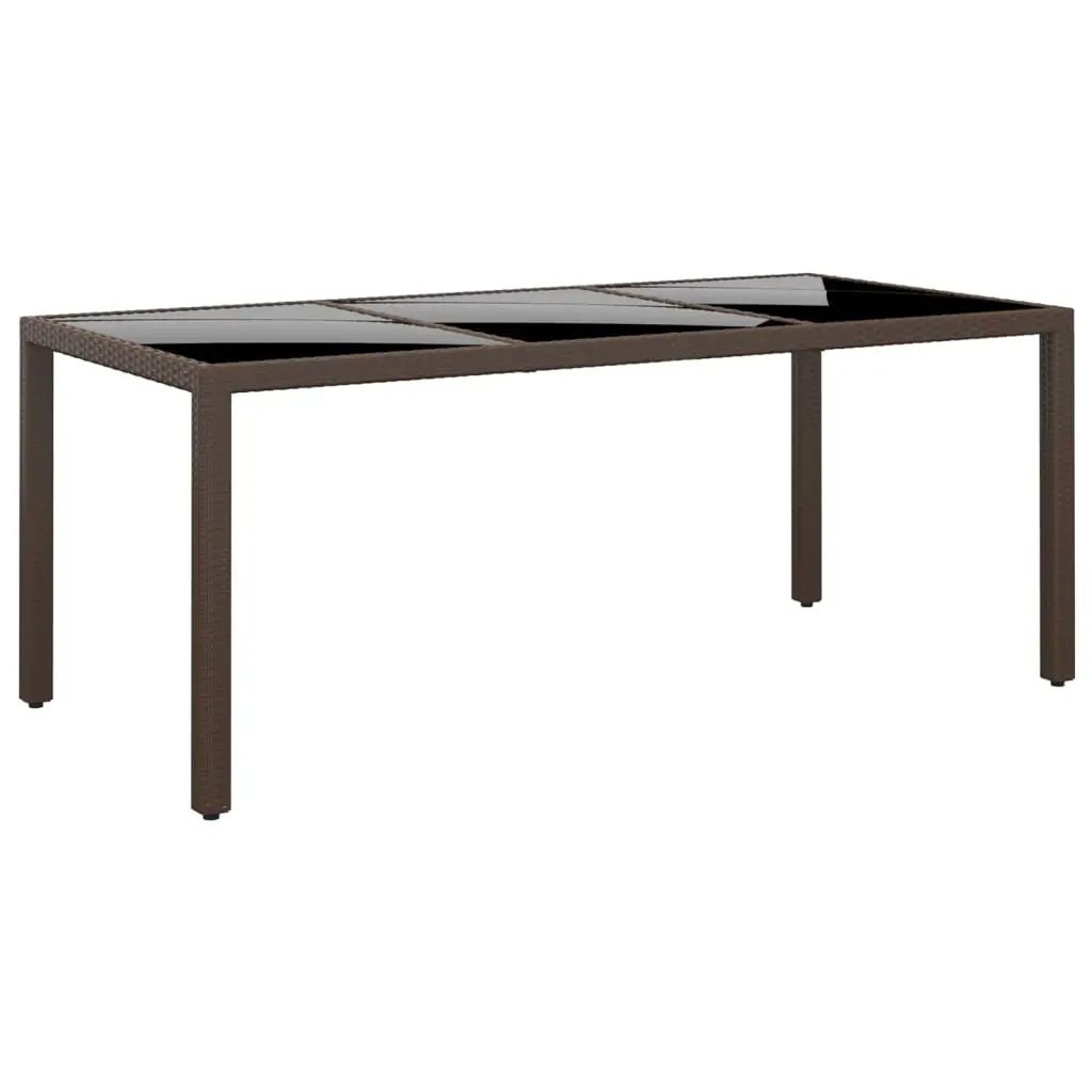 Garden Table 190x90x75 cm Tempered Glass and Poly Rattan Brown 310583 - Furniture