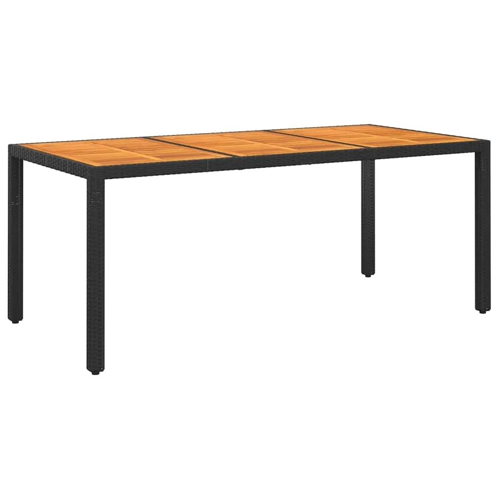 Garden Table 190x90x75 cm Acacia Wood and Poly Rattan Black 310584 - Furniture