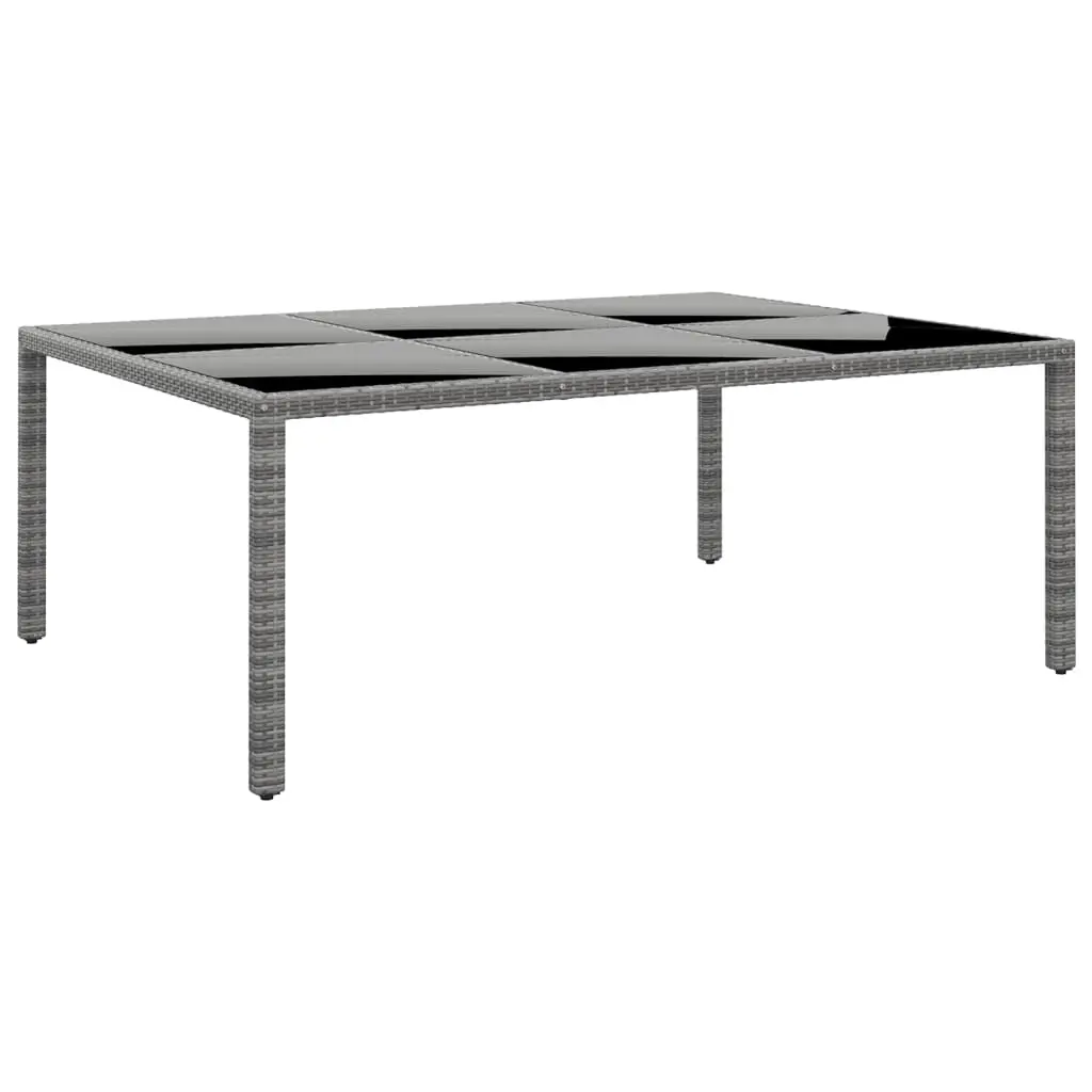 Garden Table 200x150x75 cm Tempered Glass and Poly Rattan Grey 310587 - Furniture