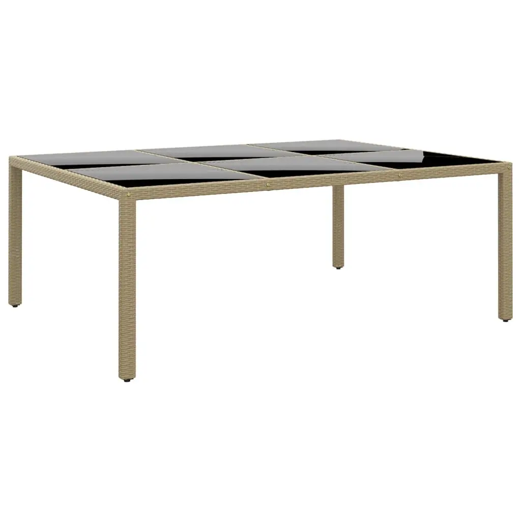 Garden Table 200x150x75 cm Tempered Glass and Poly Rattan Beige 310588 - Furniture