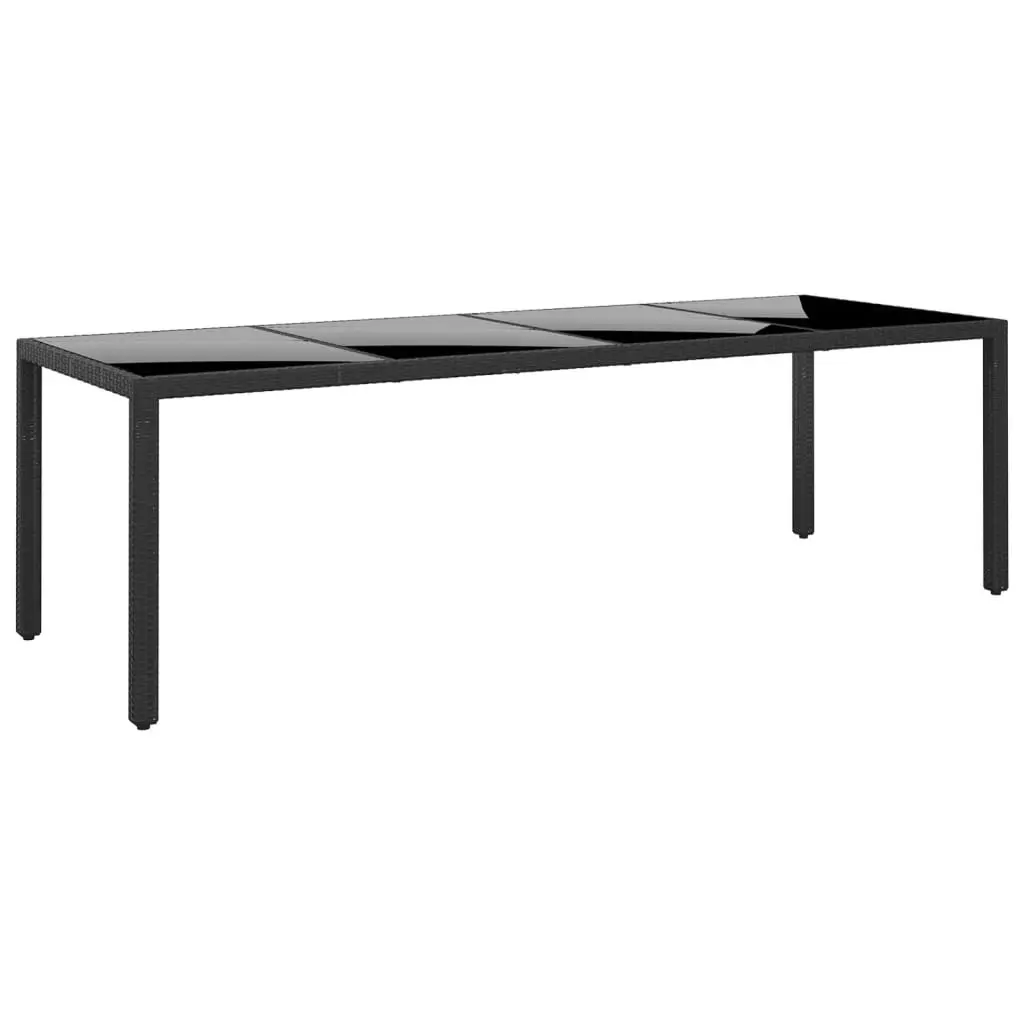 Garden Table 250x100x75 cm Tempered Glass and Poly Rattan Black 310592 - Furniture