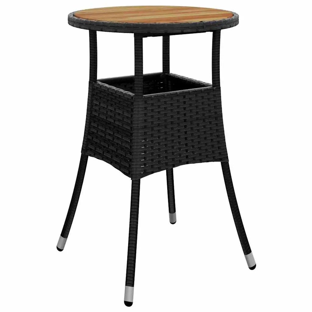 Garden Table Ø60x75 cm Acacia Wood and Poly Rattan Black 310602 - Furniture