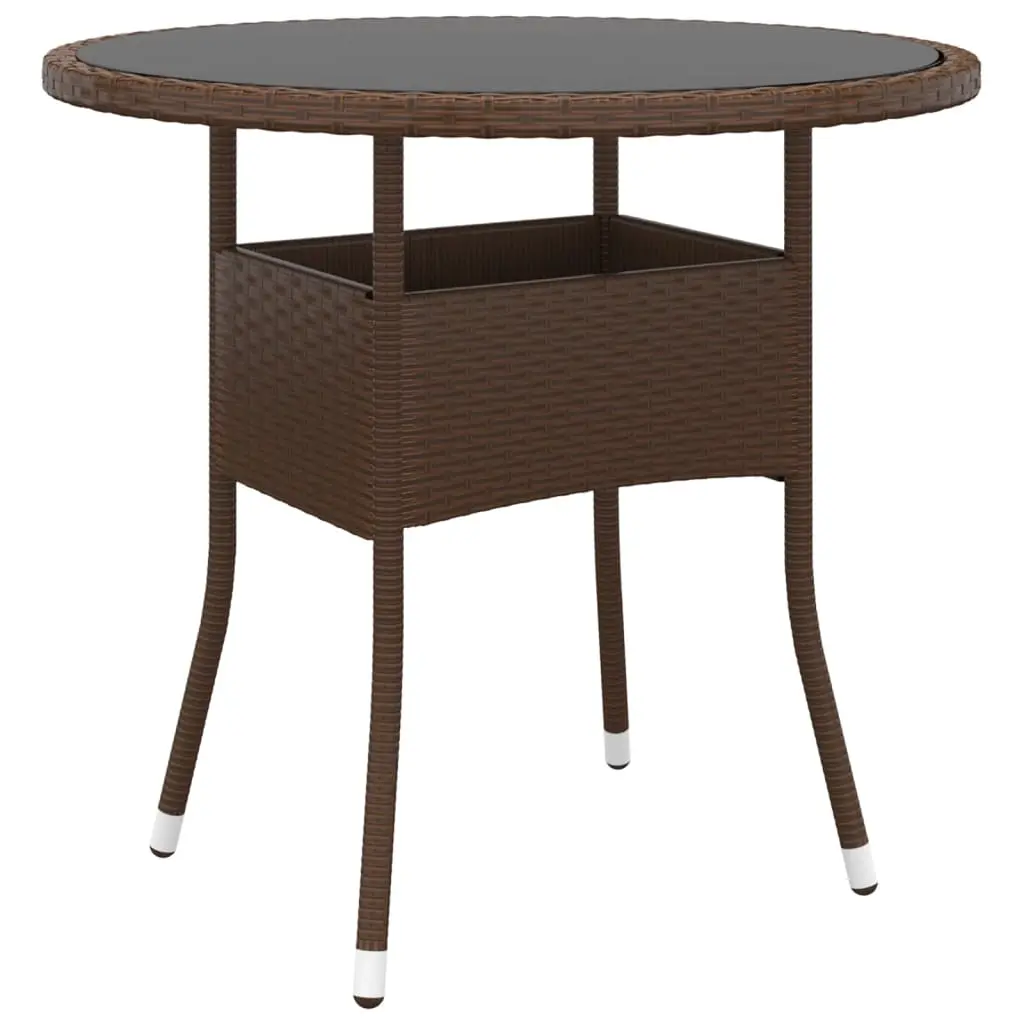 Garden Table Ø80x75 cm Tempered Glass and Poly Rattan Brown 310605 - Furniture