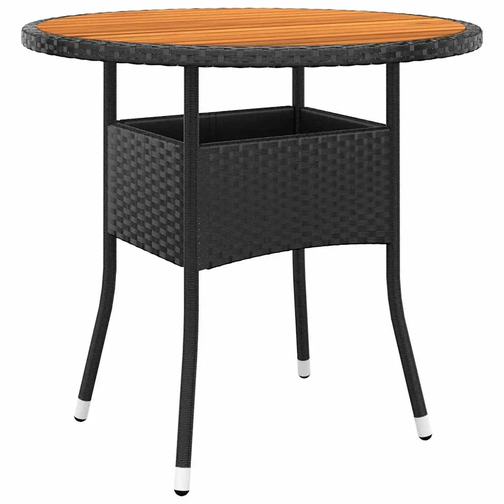 Garden Table Ø80x75 cm Acacia Wood and Poly Rattan Black 310608 - Furniture