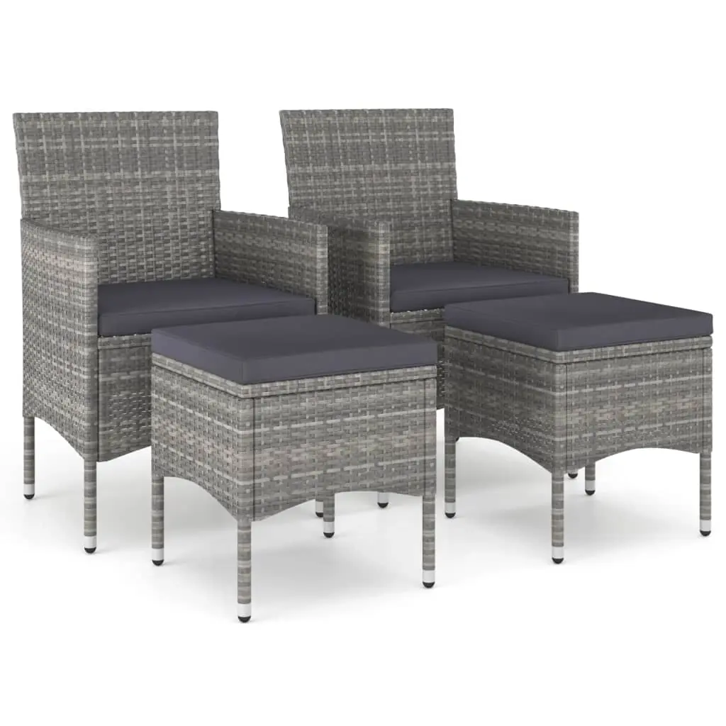 4 Piece Garden Chair and Stool Set Poly Rattan Grey 310611 - Furniture