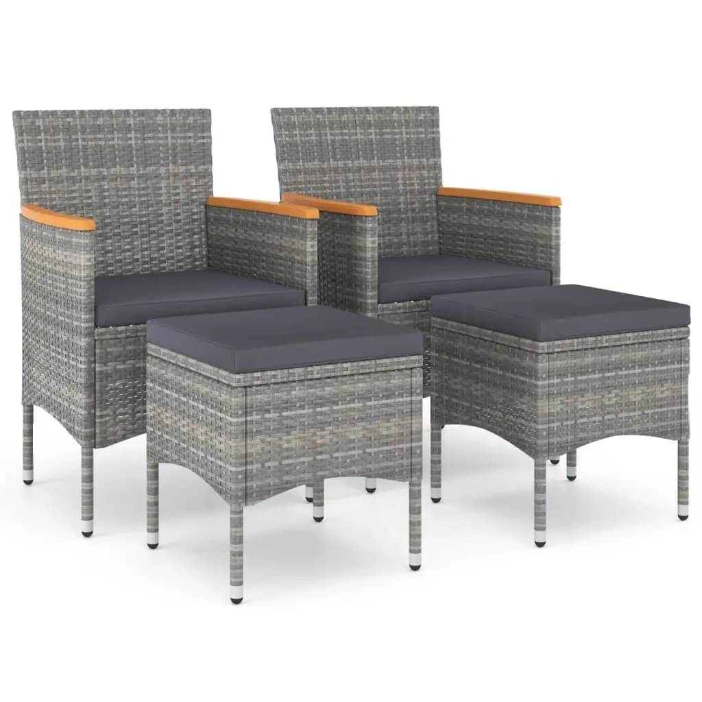4 Piece Garden Chair and Stool Set Poly Rattan Grey 310615 - Furniture