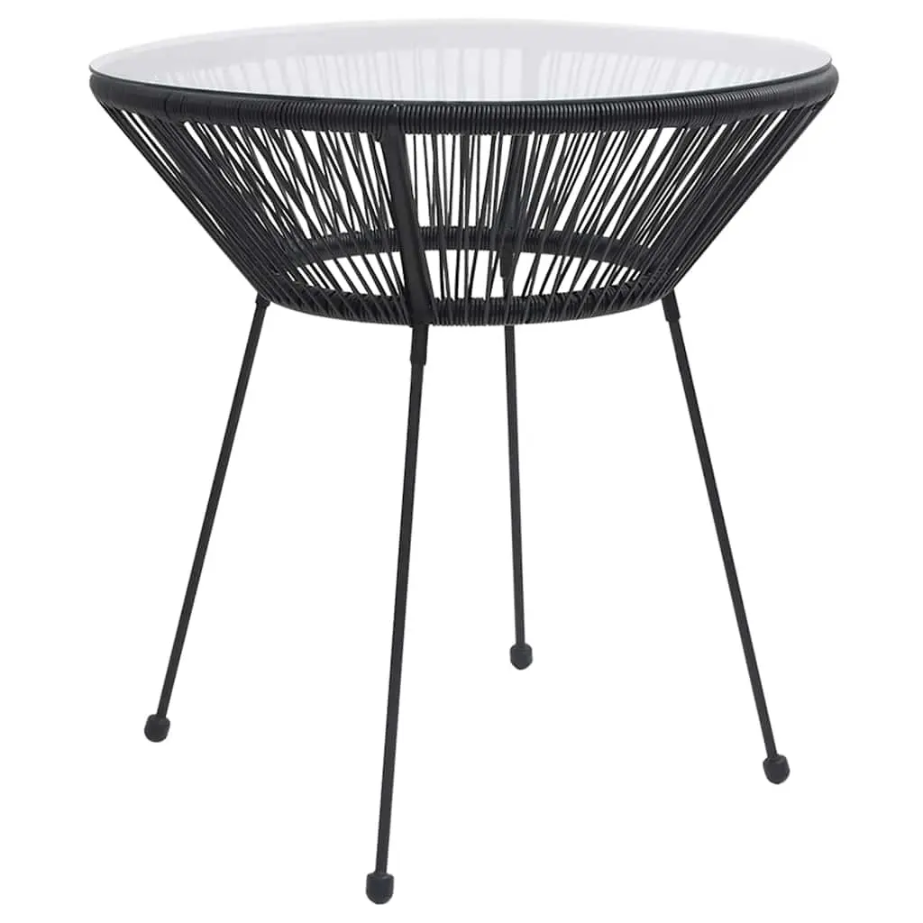 Garden Dining Table Black Ø70x74 cm Rattan and Glass 312165 - Furniture
