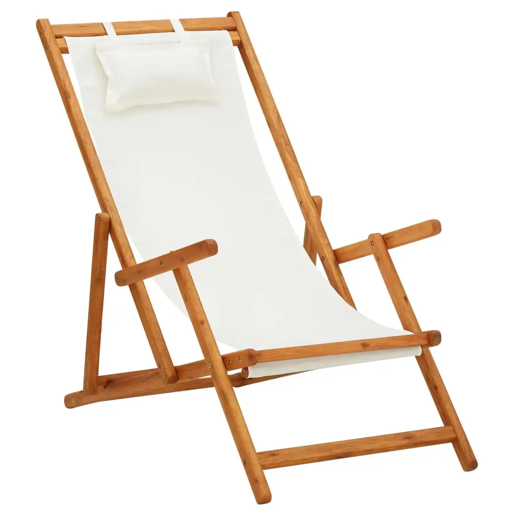 Folding Beach Chair Solid Eucalyptus Wood and Fabric Cream 310311 - Furniture