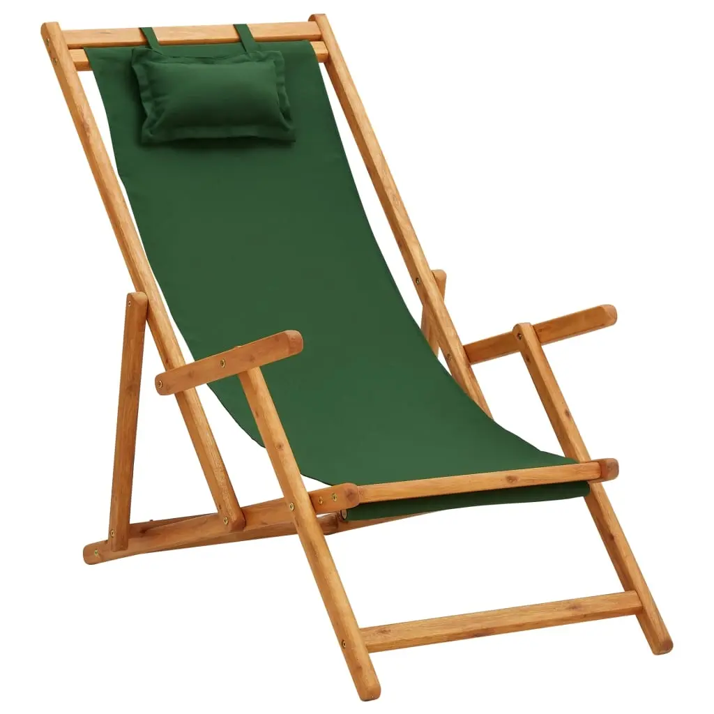 Folding Beach Chair Solid Eucalyptus Wood and Fabric Green 310312 - Furniture