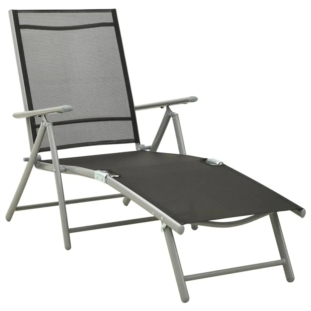 Folding Sun Lounger Textilene and Aluminium Black and Silver 312191 - Furniture