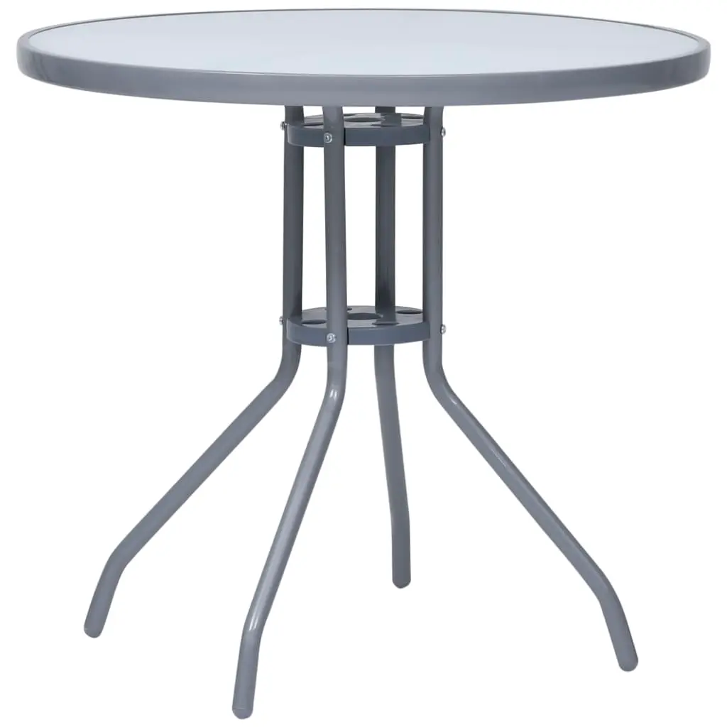 Garden Table Light Grey 80 cm Steel and Glass 312215 - Furniture