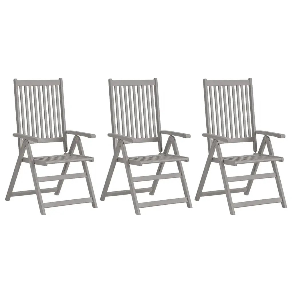 Garden Reclining Chairs 3 pcs Grey Solid Wood Acacia 310618 - Furniture