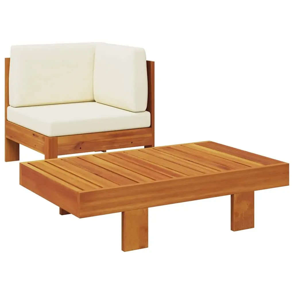 2 Piece Garden Lounge Set with Cream White Cushions Acacia Wood 310636 - Furniture