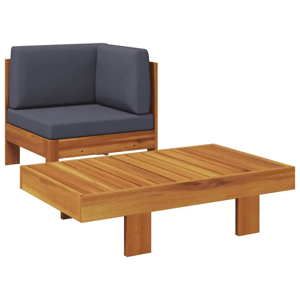 2 Piece Garden Lounge Set with Dark Grey Cushions Acacia Wood 310637 - Furniture