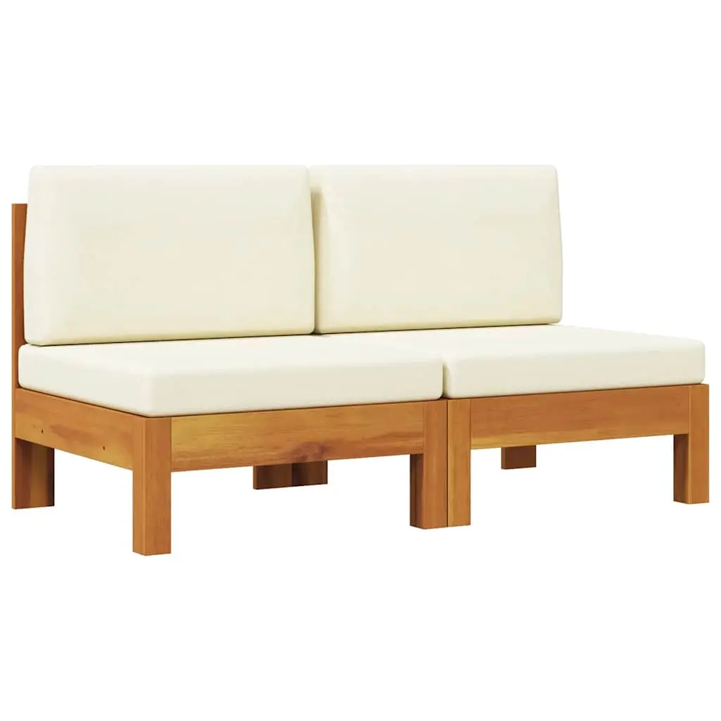 Middle Sofas 2 pcs with Cream White Cushions Solid Acacia Wood 310638 - Furniture