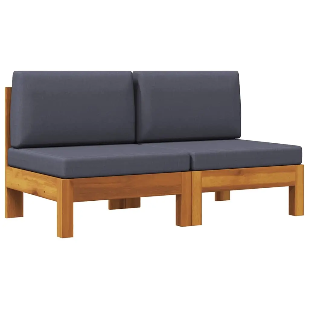 Middle Sofas 2 pcs with Dark Grey Cushions Solid Acacia Wood 310639 - Furniture
