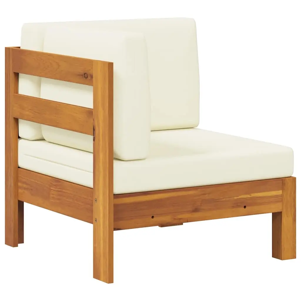 Corner Sofa with Cream White Cushions Solid Acacia Wood 310644 - Furniture