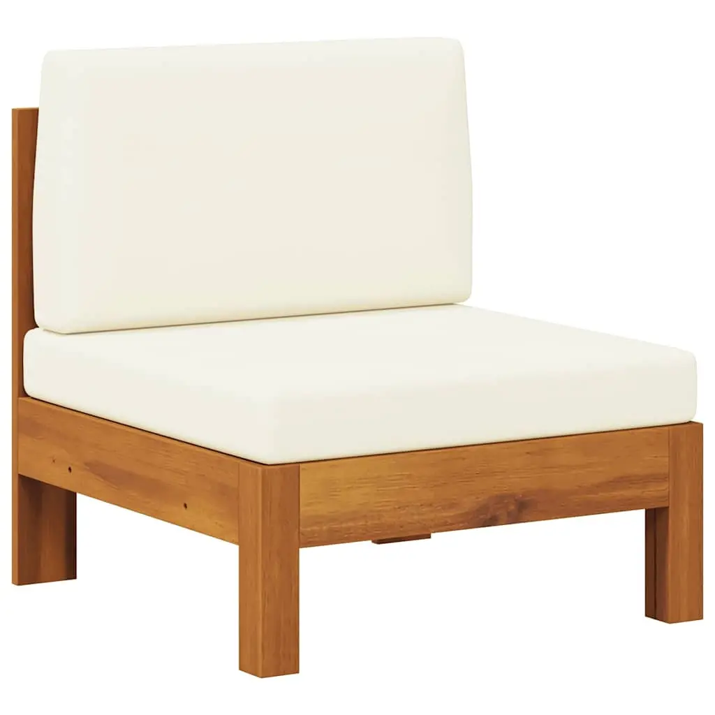 Middle Sofa with Cream White Cushions Solid Acacia Wood 310646 - Furniture