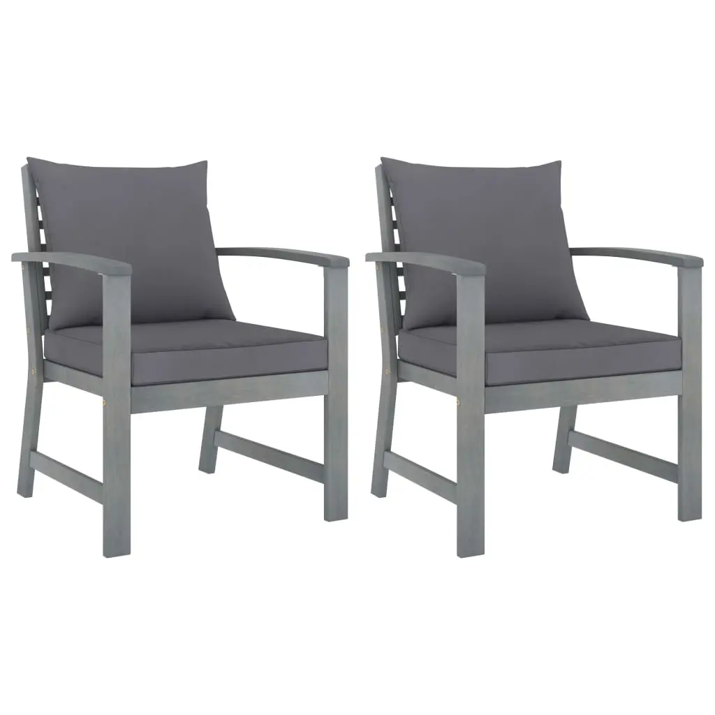 Garden Chairs 2 pcs with Dark Grey Cushions Solid Acacia Wood 311827 - Furniture